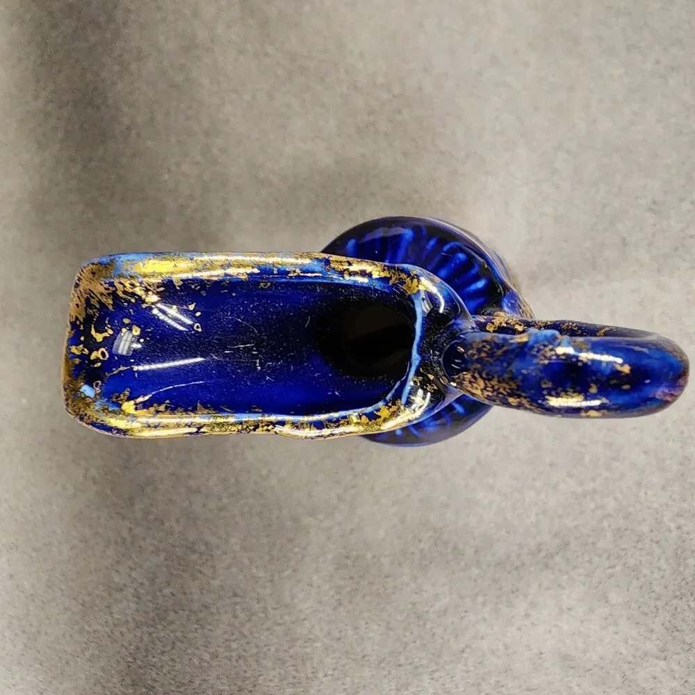 Dark  Blue with Gold accents Miniature Vase 4.5 inches Tall Unmarked
